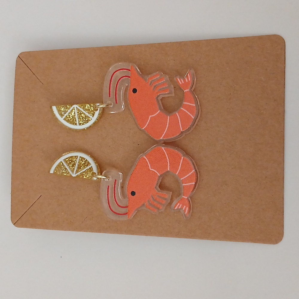 Orange Shrimp Earrings - Picture 2 of 3